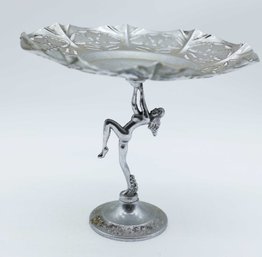 Art Deco Dancing Lady Cake Stand, Chrome Metal Petit Fours Hors D'oevres Cookie Stand, Made In England