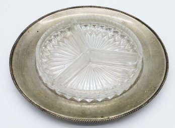 Silverplated Serving Tray 3 Piece Glass Divided Large Round Insert