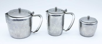 Stainless Steel Sugar Bowl W/ Lid And Creamers