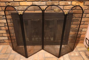 Large Gold Fireplace Screen 4 Panel Ornate  Black Metal Fire Place