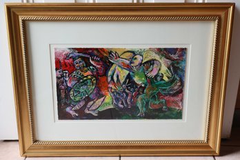 David And Goliath I - Dubi Arie Israeli Artist Original Serigraph Print Circa 1990s Signed - Please See Photos