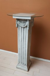 Plaster Pedestal With Glass Top, Home Decor