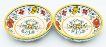 LTD Commodities 8 Bowls Italian Deruta Style Apple W Floral Yellow Border - Pair