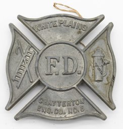 VOLUNTEER FD WHITE PLAINS NY Old Metal Auto Truck Fire Department Plaque - Decor