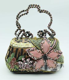 Mary Frances Plaid Floral Beaded Two Top Handles Handbag - Rare