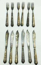 Antique Cutlery  - 6 Forks, Butter Knives - Stamped Sterling Silver & Electroplated Nickel Silver &