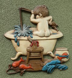 Sexton Cast Metal Wall Bathtub Boy Toad Frog Americana Decor Vintage 70s