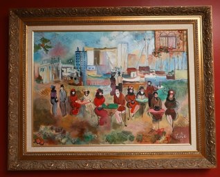 Zule Moskowitz  'Sidewalk Cafe' Oil On Canvas - Signed