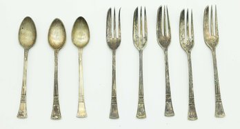 Vintage Cake Forks And Spoons, Angora Silver Plate EPN Electro Plated Nickel Silver - 8 Total