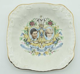 Vintage Prince Charles Lady Diana Guilted Royal Wedding Trinket Dish 1981