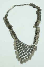 Vintage Chainmail Necklace Filigree Coins Silvertone Yemeni