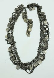 Vintage Chainmail Necklace Filigree Coins Silvertone Yemeni