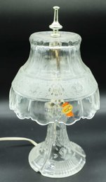 Vintage Clear Cut Crystal Glass Boudoir Parlor Table Lamp Flowers 14' - Anna Hutte Bleakristall