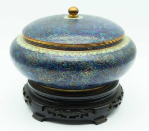 Chinese Zi Jin Cheng Cloisonn Chrysanthemum Blue Flower Covered Ginger Jar Bowl