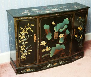 Vintage Chinese Black Lacquered And Hand Painted Cabinet