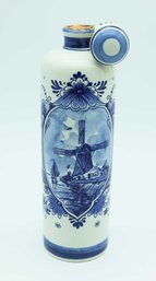 Vintage Huge 11' Delft Unique Ceramic Handpainted Stoppered Bottle - Liquid Inside