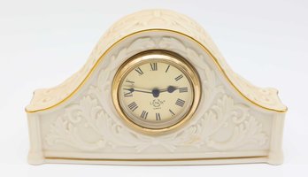 LENOX CHIPPENDALE BATTERY MANTLE CLOCK PORCELAIN IVORY GOLD