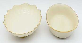 Vintage Lenox Symphony Oval Scalloped Edge Footed Bowl Cream Gold Trim & Lenox Eternal 9' Round Vegetable Bowl