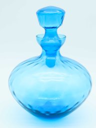 Vintage Blue Glass Diamond Optic Large Decanter With Stopper Quilted