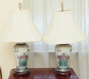 Vintage Oriental Porcelain Table Lamps - Pair