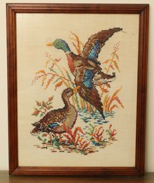 Framed Cross Stitch Image: Flying Duck...Colors Great