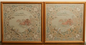 Framed Chinese Hand Sewn Silk Embroidery Professionally Frame - Pair