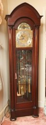 ANTIQUE HERSCHEDE HALL CLOCK COMPANY MAHOGANY GRANDFATHER CLOCK