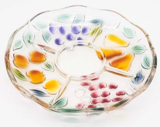 Vintage Collectible Fruit Decor Glass Platter Chip & Dip Serving Dish