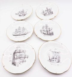 6 Vintage Rorstrand Sweden Sverige Ship Plate, Dated 1000 - 1800, 8' Diameter