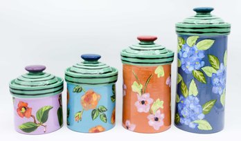 Droll Designs Lidded Canister Set Of 4 Flowers