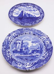 Rare - 1905 ~ Wedgwood Transferware Yacht Plate ~ Americas Cup RUNNING & Spode Blue Italian Luncheon Plate