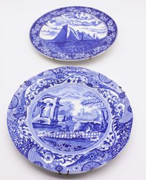 Rare - 1905 ~ Wedgwood Transferware Yacht Plate ~ Americas Cup RUNNING & Spode Blue Italian Luncheon Plate