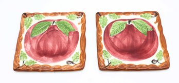 FRANCISCAN APPLE TRIVET HAND PAINTED SQUARE MADE IN PORTUGAL - Pair