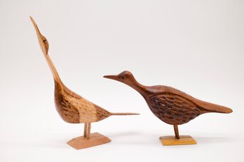 Vintage MCM Wood Bird Figure, Hand Carved, Detailed Wings, Long Tail And Beck, Free-Standing