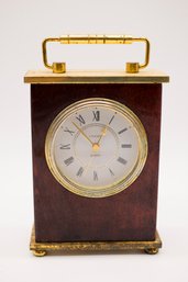 Vintage Linden Brass And Wood Mantel Clock With Roman Numerals