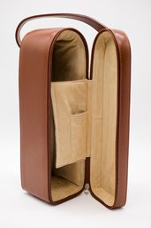 Leather Wine Case With Zippered Closure And Leather Handle