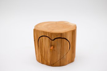 Hand Carved Wood Puzzle Heart Shape Trinket Jewelry Box