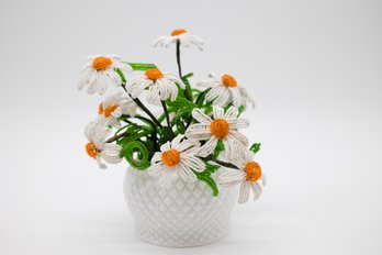 Handmade French Beaded Bunch Of Daisies In Vase -