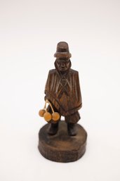 Hand Carved Wooden Man With Whip Dark Wood Gaucho Figure Old Man Statuette Vtg