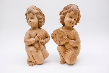 Wooden Carved Angel Figures - Wings Missing