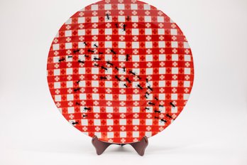 Boston Warehouse Round Picnic Ants Serving Platter Red Checkerboard