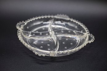 Candlewick Style Etched Glass Relish Dish  Star Design Divided Glass Dish