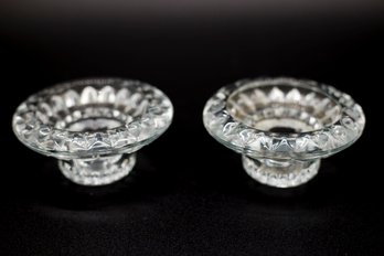 Vintage Round Sparkling Glass Candle Holders - Holiday Decorating - Mantle Scape - Table Scape