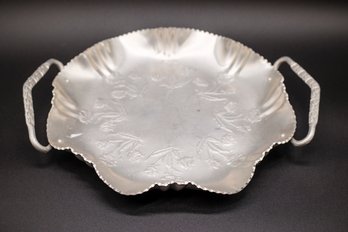 Hand Wrought Aluminum Serving Tray W/Handles - Mid-century Serving Tray Rose Design