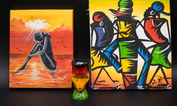 Jamaican Street Art W/ Wooden Figurine