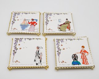 Villeroy And Boch Design 1900 Flapper Trivet Framed Tile Porcelain Set 1-4