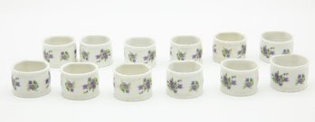 Vintage Lefton Ceramic Napkin Rings Violets - Set Of 12 - 1960's