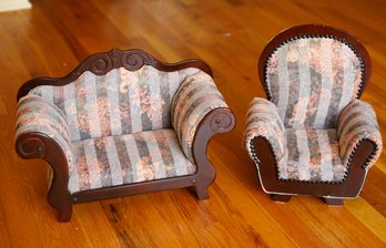 Beautiful Vintage Upholstery Wood Doll Chairs