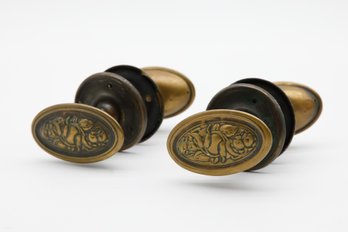 1900s French Renaissance Bronze Oval Door Knobs