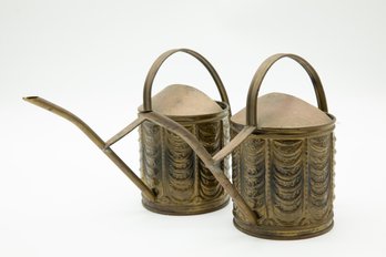 Pair Of Brass Textured Watering Cans By Peerage